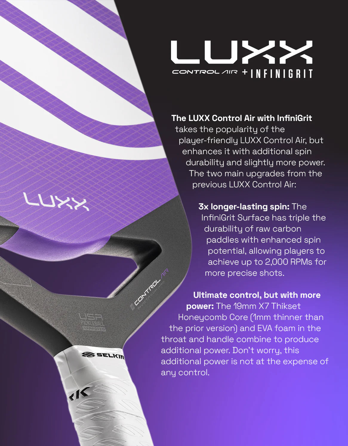 Selkirk LUXX Control Air with InfiniGrit Epic Pickleball Paddle Pickleball Paddles 