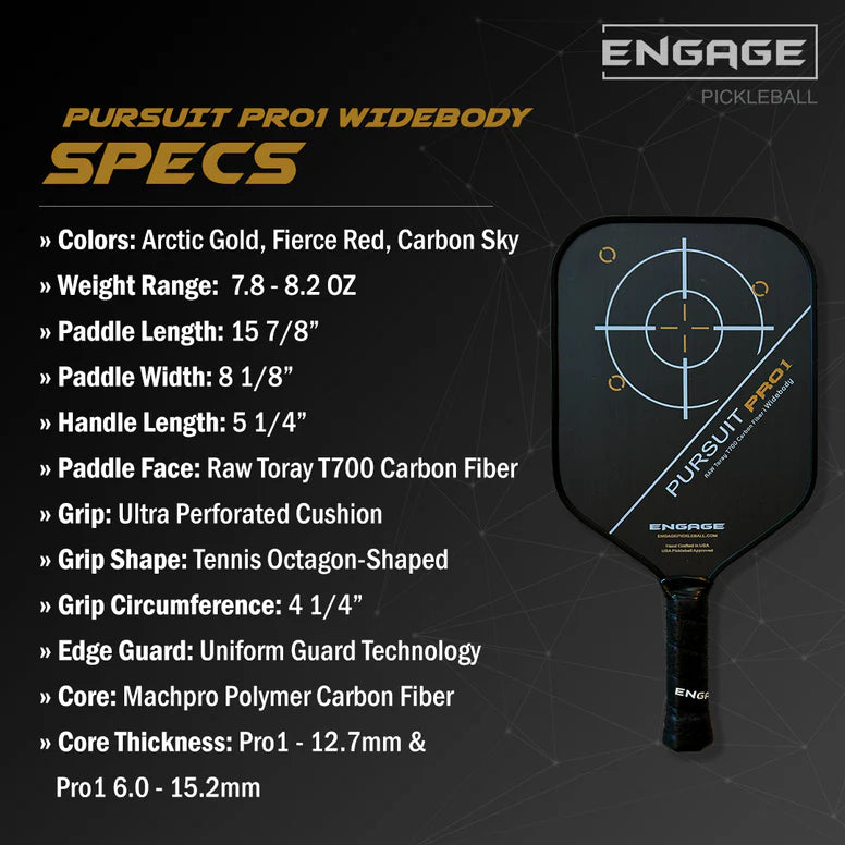 Engage Pursuit Pro1 6.0 Widebody Pickleball Paddle Pickleball Paddles 
