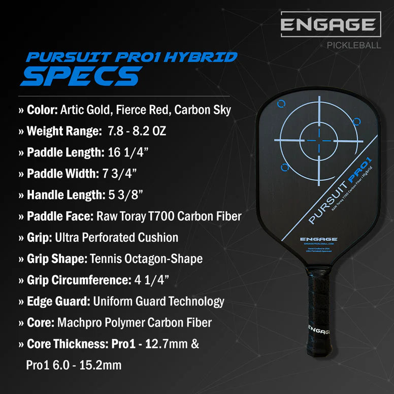 Engage Pursuit Pro1 Hybrid Pickleball Paddle Pickleball Paddles 