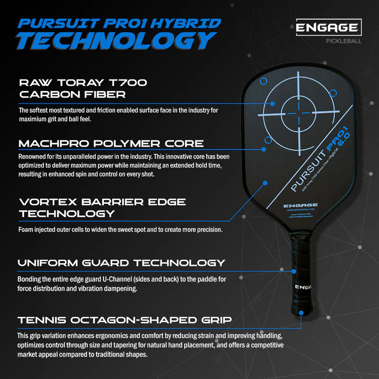 Engage Pursuit Pro1 Hybrid Pickleball Paddle Pickleball Paddles 