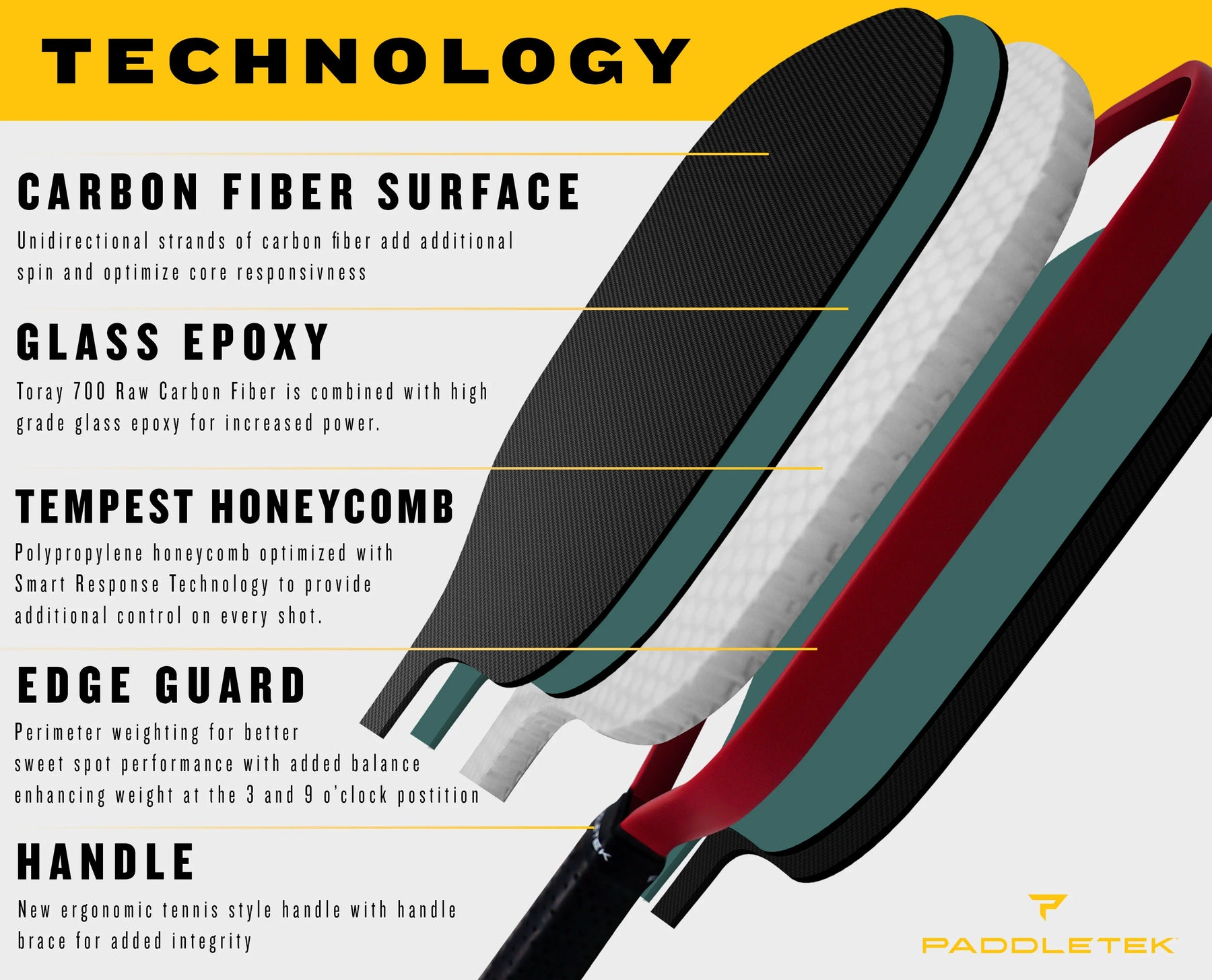 Paddletek Tempest Wave Pro-C 14.3 Pickleball Paddle Pickleball Paddles 