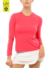 Lucky In Love Women's Breeze Long Sleeve (Fitted) Crew Tennis Tee Women's Clothing 