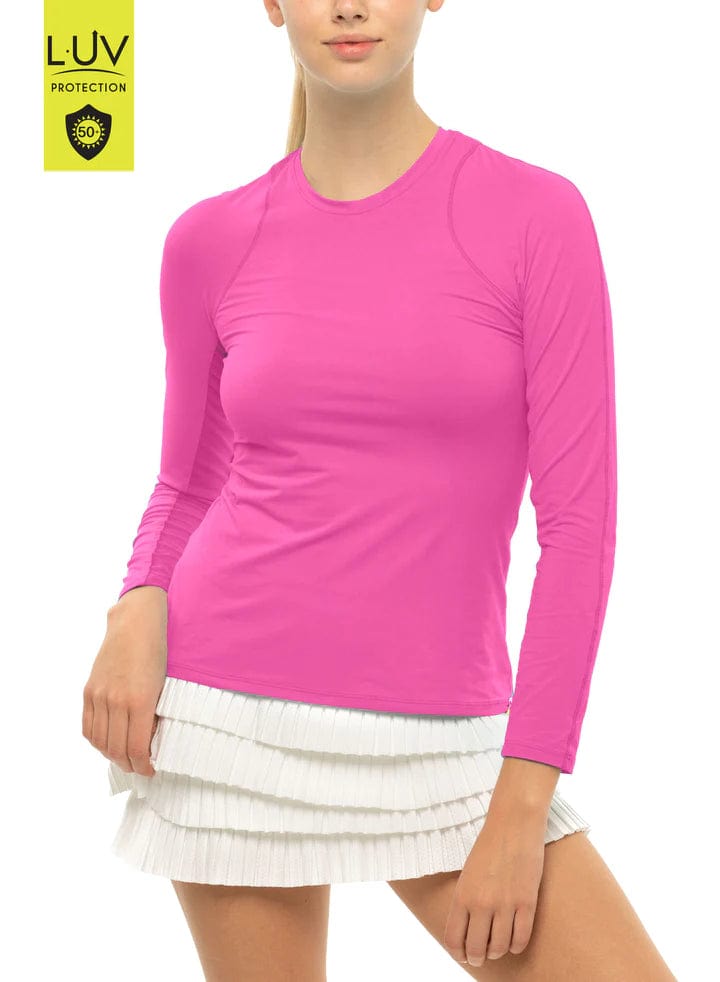 Lucky In Love Women's Breeze Long Sleeve (Fitted) Crew Tennis Tee Women's Clothing 