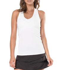 Lucky In Love Women's V-Neck Tennis Tank with Bra Women's Clothing 