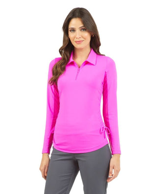 IBKUL Women's Adjustable Long Sleeve Zip Polo Women's Clothing 